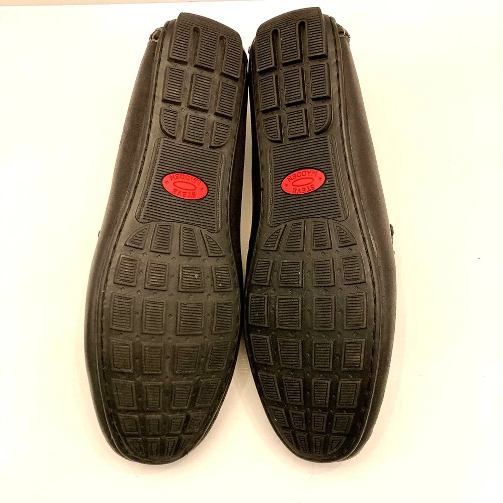 Steve Madden Gander Driving Moccasins Shoes Black Leather‎ Mens 11 EUC